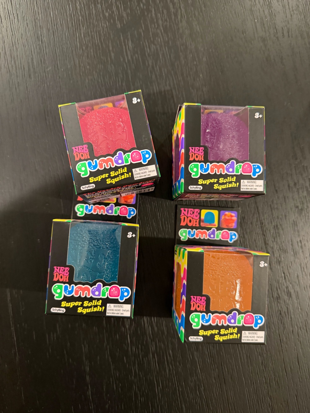 Needoh Gumdop Super Solid Squish Toy - Blue, Pink, Orange, Purple authentic set